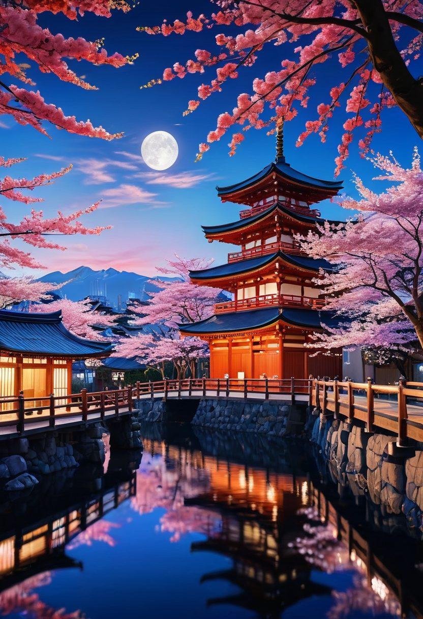 A captivating scene blending traditional Japanese art with modern anime aesthetics, featuring intricate character designs and vibrant colors. The background includes iconic Japanese landmarks like cherry blossom trees and temples, symbolizing cultural heritage. Subtle hints of contemporary adult themes are woven into the characters’ expressions and attire, reflecting the allure of adult anime. Include light beams and a dreamy atmosphere to enhance visual appeal. super-realistic. vibrant colors. 3D.